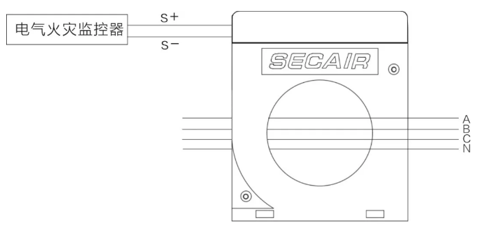 J-SCM41(160)剩余電流式<a href=http://www.uv114.com/dianqihuozai/ target=_blank class=infotextkey>電氣火災監(jiān)控</a>探測器接線圖